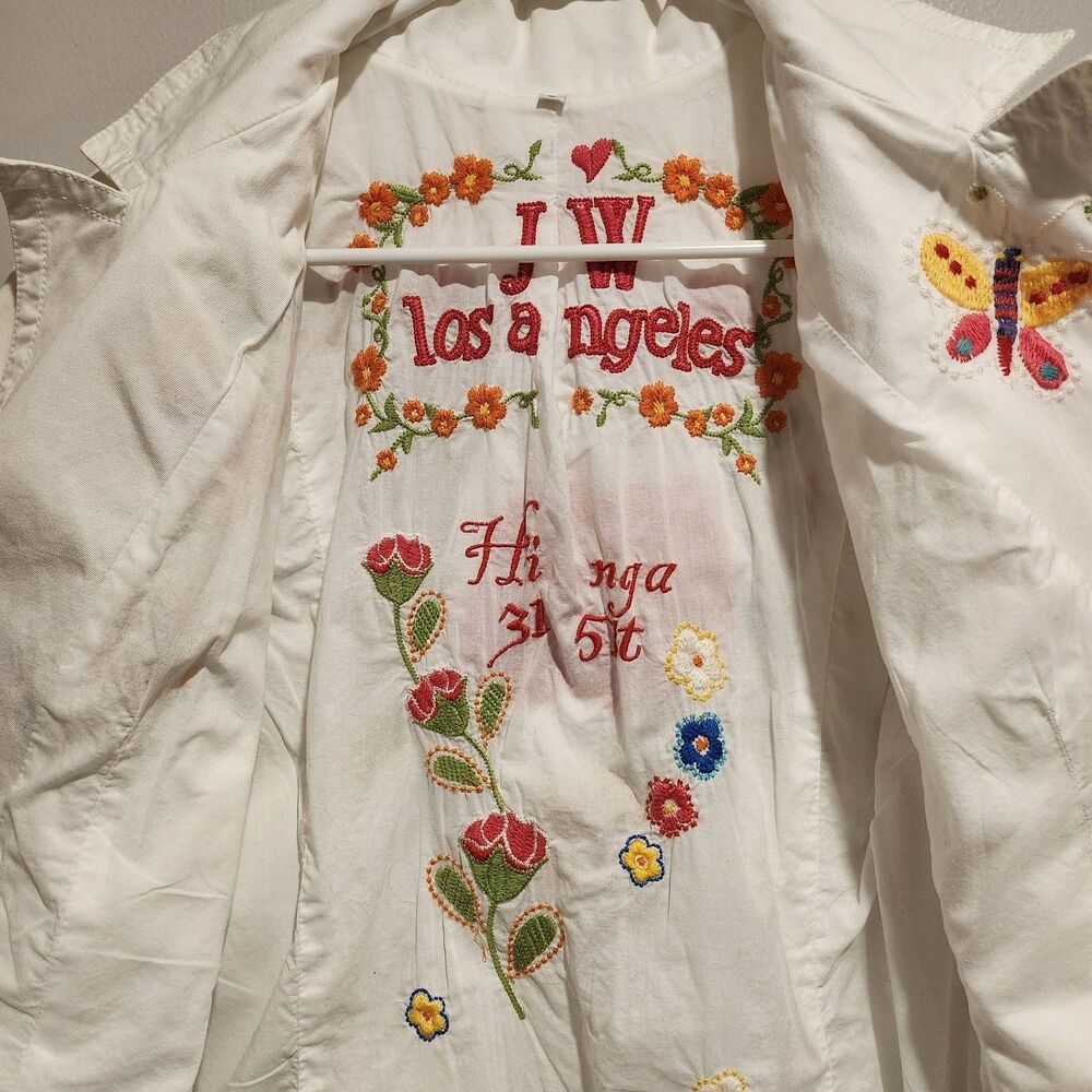 Johnny Was JWLA Floral Embroidered White 100% Cotton Jacket Size Large - Picture 12 of 15